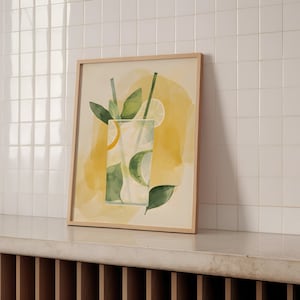 Impresión Boho Mojito - Bebidas alcohólicas de verano - Diseño minimalista - Decoración de carteles de cócteles para cocina - Póster solo o enmarcado