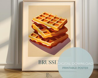 Belgische Waffeln Food Kunst Poster - Brüssel Druck - Belgisches Küchen Poster - digitaler Download - druckbares Poster