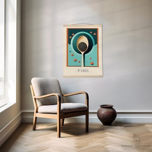 Cartel de arte gastronómico francés: Caviar en París - Cartel de papel mate con percha