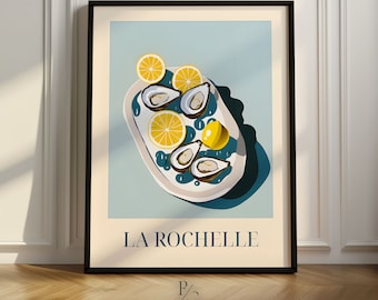 Oysters kitchen poster | La Rochelle kitchen poster | French kitchen poster | Poster only or framed