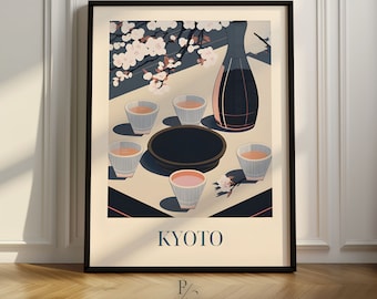 Sake tasting in Kyoto, Japan - Kitchen art poster - Poster only or framed