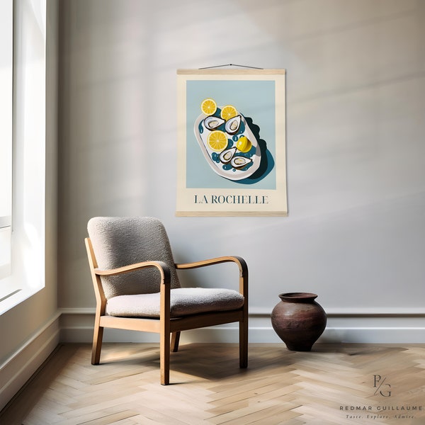 La Rochelle art, Oyster print, vintage french food oyster art, Matte Paper Poster with Hanger