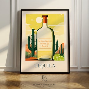 Tequila Küchen Poster | Akoholische Getränke Küchen Poster | Poster für die mexikanische Küche | Limetten, Kaktus & Tequila | Poster nur oder gerahmt