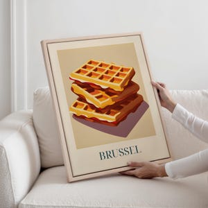 Framed Canvas - Waffles from Brussels, Belgium | Belgian Dessert Wall Art | Kitchen Decor | Sweet Food Print | Gift for Waffle Lovers