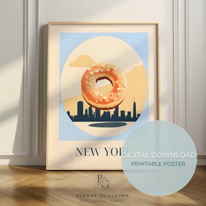 Plakat Bagels - wydruk z Nowego Jorku - Jedzenie ze Stanów Zjednoczonych - Przytulna kuchnia - grafika do dekoracji Twojej kuchni - pobieranie cyfrowe