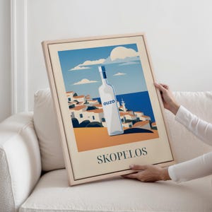 Framed Canvas - Ouzo from Skopelos, Greece | Greek Aperitif Wall Art | Aegean Drink Print | Mediterranean Bar Decor | Gift for Ouzo Lovers