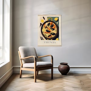 Paella art, Valencia food print, Spanish food print, Matte Paper Poster with Hanger