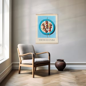 Poster artistico sul cibo greco: Souvlaki di Salonicco - Poster in carta opaca con gancio