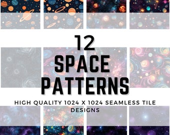12 Seamless Space Pattern Designs, Illustrations - made for for paper design, origami, and more! DIGITAL DOWNLOAD PNG pattern tiles