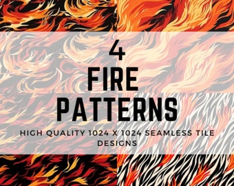 4 Seamless Fire Pattern Designs, Illustrations - made for for paper design, origami, and more! DIGITAL DOWNLOAD PNG pattern tiles