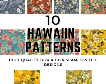 10 Seamless Hawaiin Pattern Designs, Illustrations - made for for paper design, origami, and more! DIGITAL DOWNLOAD PNG pattern tiles