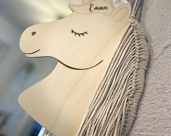 Haarspangenaufbewahrung Spangenhalter personalisiert aus Holz Pferd Einhorn Wolke