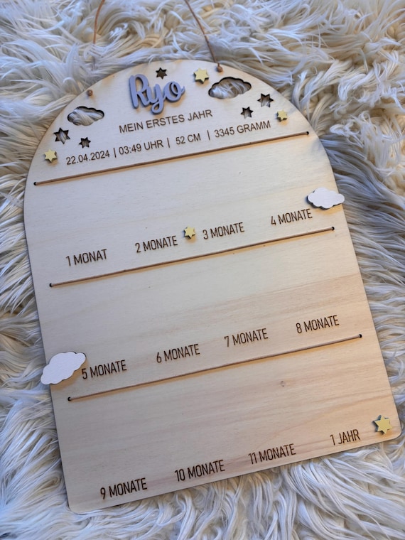 Baby Bilderrahmen Erstes Jahr - 12 Monate Meilensteine Holz 30x40cm