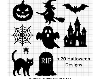 Halloween SVG Bundle | 20+ Spooky SVG Designs for Cricut & Silhouette | Pumpkin, Ghost, Witch, Bat, Halloween Sayings Cut Files