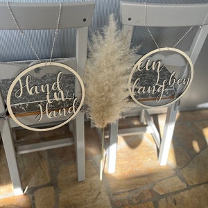 Wooden sign wedding chair sign hand in hand a lifetime of love engagement registry office set of 2