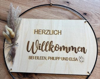 Türschild personalisiert aus Holz | Familienschild Haustür | Willkommensschild Familie | Geschenk zum Einzug