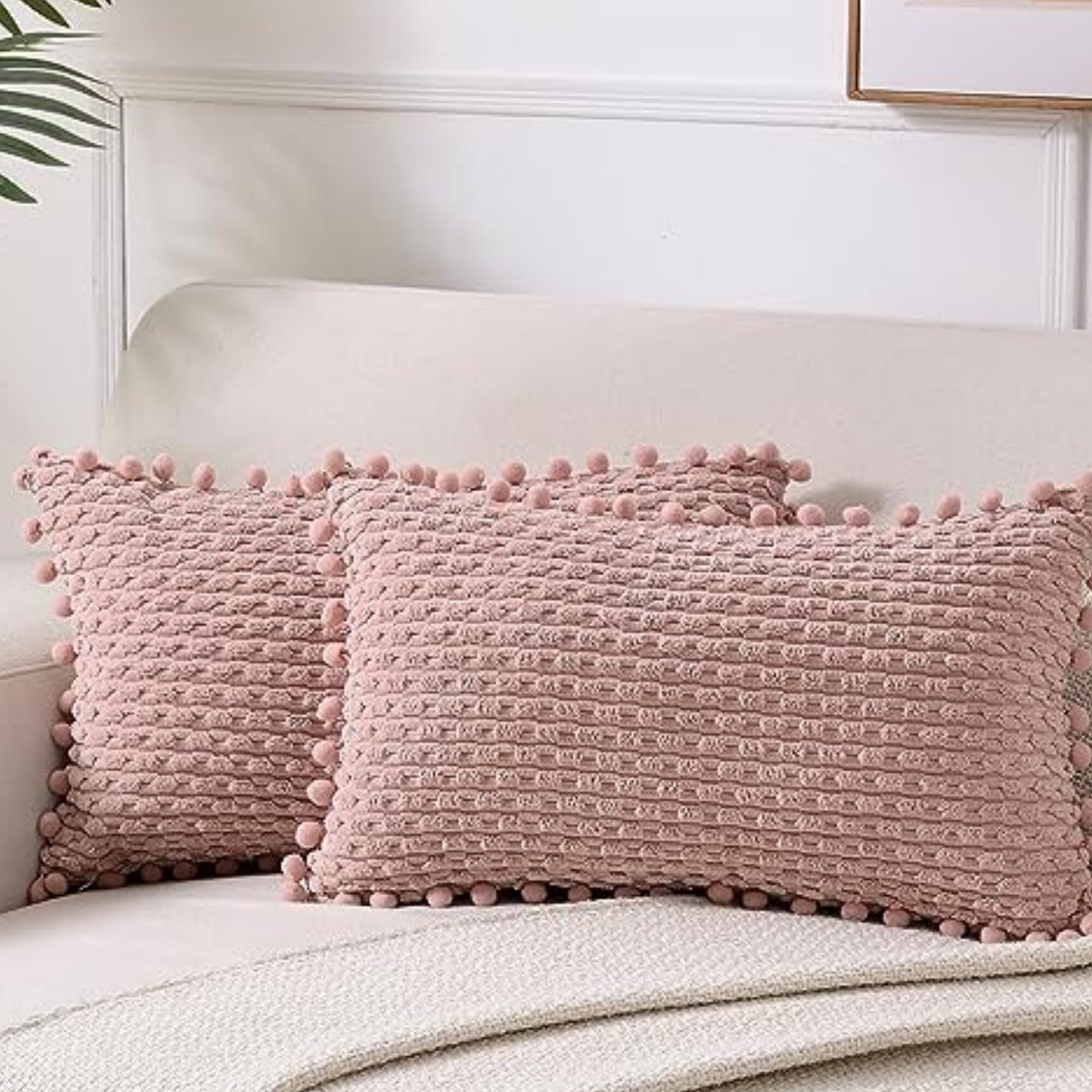 Pavilia Set Of 2 Pom Pom Throw Pillow Covers, Decorative Pompom Fringe  Square Cushion Cases For Couch Sofa Bed, Light Pink/18 X 18 : Target