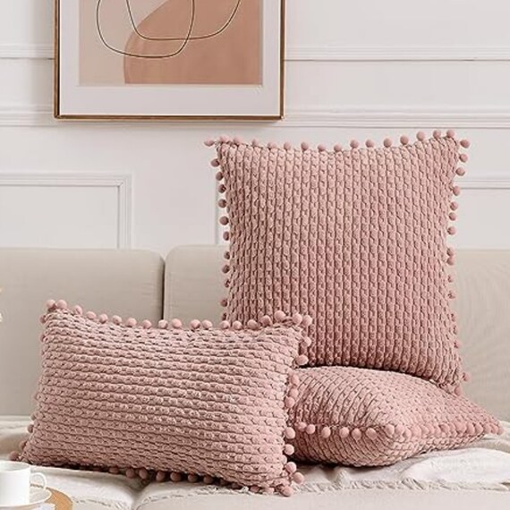 Pavilia Set Of 2 Pom Pom Throw Pillow Covers, Decorative Pompom