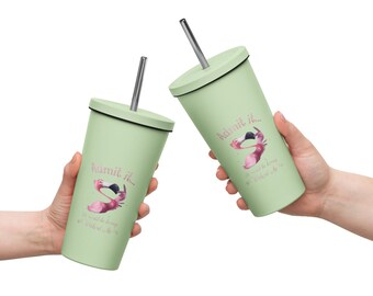 Stilvoll nippen: Flamingo Frenzy Isolierbecher mit Strohhalm