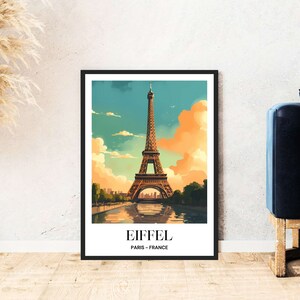 Paris Eiffel Tower travel poster France city love art digital download self print gift holiday poster printable wallart