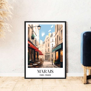 Marais District Paris travel poster France museum art old town digital download self print gift holiday poster printable wallart