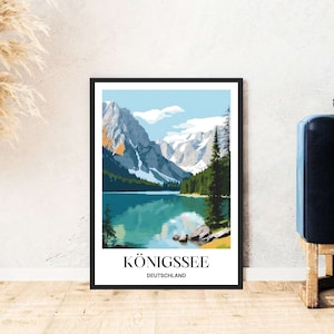 Königssee Baviera Cartel de viaje Alemania Naturaleza Impresión Cartel Digital Descargar Autoexpresión Regalo Ilustración de vacaciones Imprimible Wallart