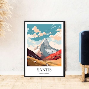 Säntis Mountain travel poster Switzerland mountain skiing hiking digital download self-print gift winter holiday poster printable wallart