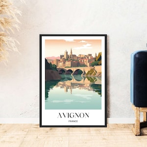 Cartel de viaje de Aviñón Francia Ródano Palacio Papal Ciudad Vieja Descarga digital Autoimpresión Regalo Cartel de vacaciones Imprimible Wallart