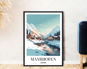 Mayrhofen Zillertal travel poster Austria mountain skiing hiking digital download self-print gift holiday poster printable wallart