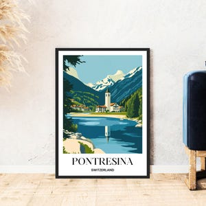 Pontresina travel poster Switzerland mountains skiing hiking digital download self-print gift winter holiday poster printable wall art