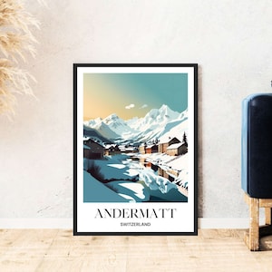 Andermatt travel poster Switzerland mountains skiing hiking digital download self-print gift winter holiday poster printable wallart