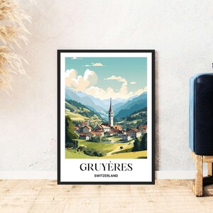 Gruyères travel poster Switzerland mountains skiing hiking digital download self-print gift winter holiday poster printable wallart