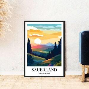 Sauerland Naturpark Reiseposter Deutschland Druck Poster Natur Wald Wandern Digital Download Selbstausdruck Illustration printable Wallart