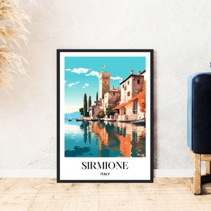 Sirmione Scaliger Castle Lombardy Travel Poster Italy Mediterranean Coast Digital Download Self-Print Gift Holiday Poster Printable Wallart