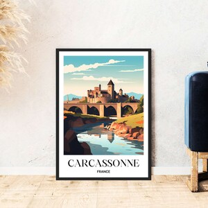 Cartel de viaje de Carcassonne Francia Ciudad Vieja Fortaleza La Citè Descarga digital Autoimpresión Regalo Cartel de vacaciones Imprimible Wallart
