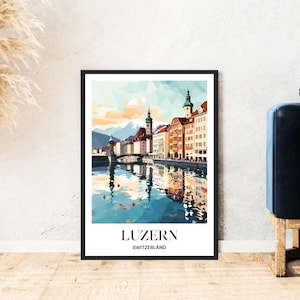 Lucerne big city travel poster Switzerland mountains skiing hiking digital download self-print gift winter holiday poster printable wallart