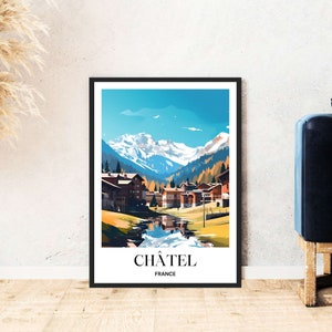 Châtel travel poster France Alps ski snowboard mountain mountain bike digital download self-print gift holiday poster printable wallart