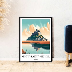 Mont Saint Michel travel poster France island fortress Normandy digital download self-print gift holiday poster printable wallart