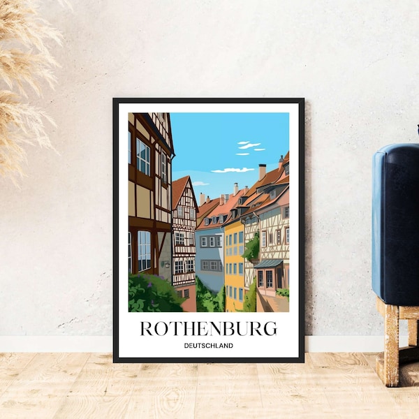 Rothenburg ob der Tauber Reiseposter Deutschland Altstadt Druck Digital Download DIY Selbstausdruck Geschenk Illustration printable Wallart