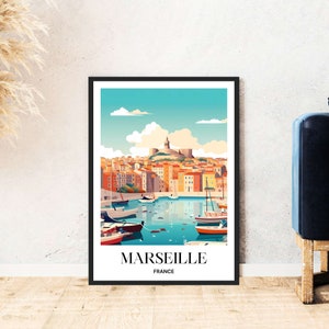 Cartel de viaje de Marsella Francia Costa Azul Costa Mediterránea playa descarga digital autoexpresión regalo vacaciones cartel imprimible wallart