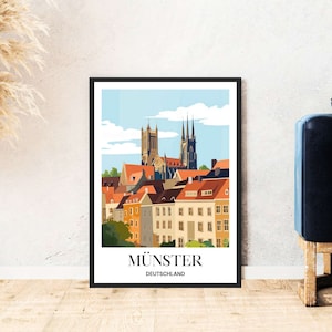 Münster Reiseposter Deutschland Münster Druck Städte Poster Digitaler Download DIY Selbstausdruck Urlaub Illustration printable Wallart