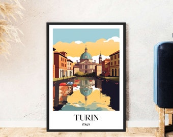 Turin Piedmont travel poster Italy old town mountains Alps hiking digital download self-print gift holiday poster printable wallart