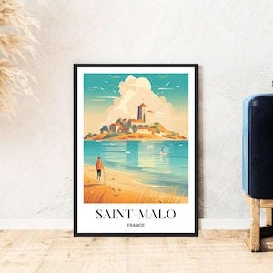 Pôster de viagem de Saint Malo, França, cidade velha, Bretanha, fortaleza, verão, download digital, presente auto-impresso, pôster de férias, arte de parede imprimível