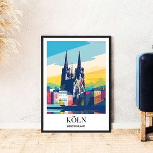 Cologne travel poster Germany, Cologne Cathedral print, Cologne poster, digital download, self-print vacation colorful illustration printable wallart