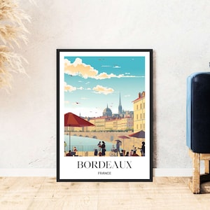 Cartel de viaje de Burdeos Francia Costa atlántica playa puerto casco antiguo descarga digital autoexpresión regalo vacaciones cartel imprimible wallart