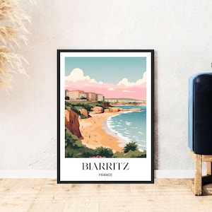 Biarritz Travel Poster Francia Surfing Costa Vasca Playa Digital Descargar Autoexpresión Regalo Vacaciones Cartel Imprimible Wallart