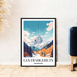 Les Diablerets travel poster Switzerland mountains skiing hiking digital download self-print gift winter holiday poster printable wallart