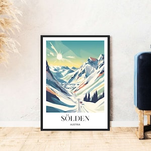 Sölden Ötztal travel poster Austria mountains skiing hiking digital download self-print gift winter holiday poster printable wallart