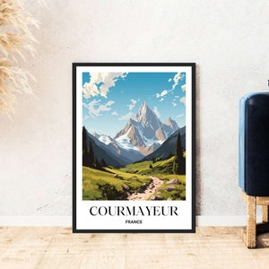 Courmayeur travel poster France Alps mountains ski snowboard hiking digital download self-print gift holiday poster printable wallart