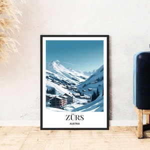 Zürs am Arlberg Reiseposter Österreich Berg Skifahren Wandern Digital Download Selbstausdruck Geschenk Winterurlaub Poster printable Wallart
